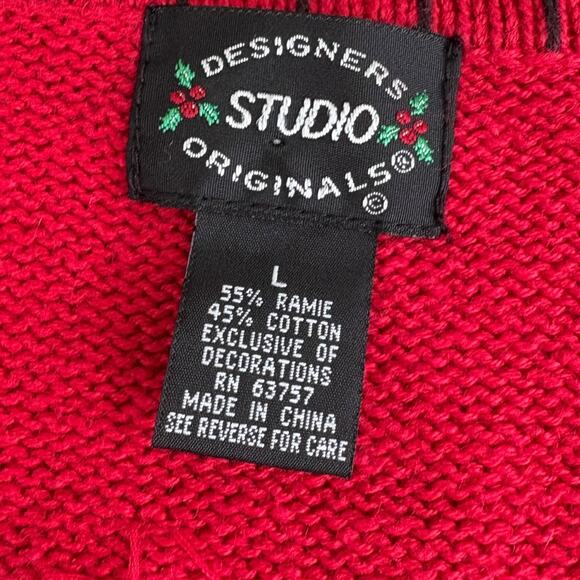 Vintage Christmas Embroidered Beaded Red Knit Vest L Grandma Old Money Preppy - Picture 4 of 7